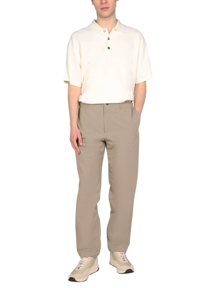 Straight Leg Pants With Front Button Closure Beige Cotton Trousers