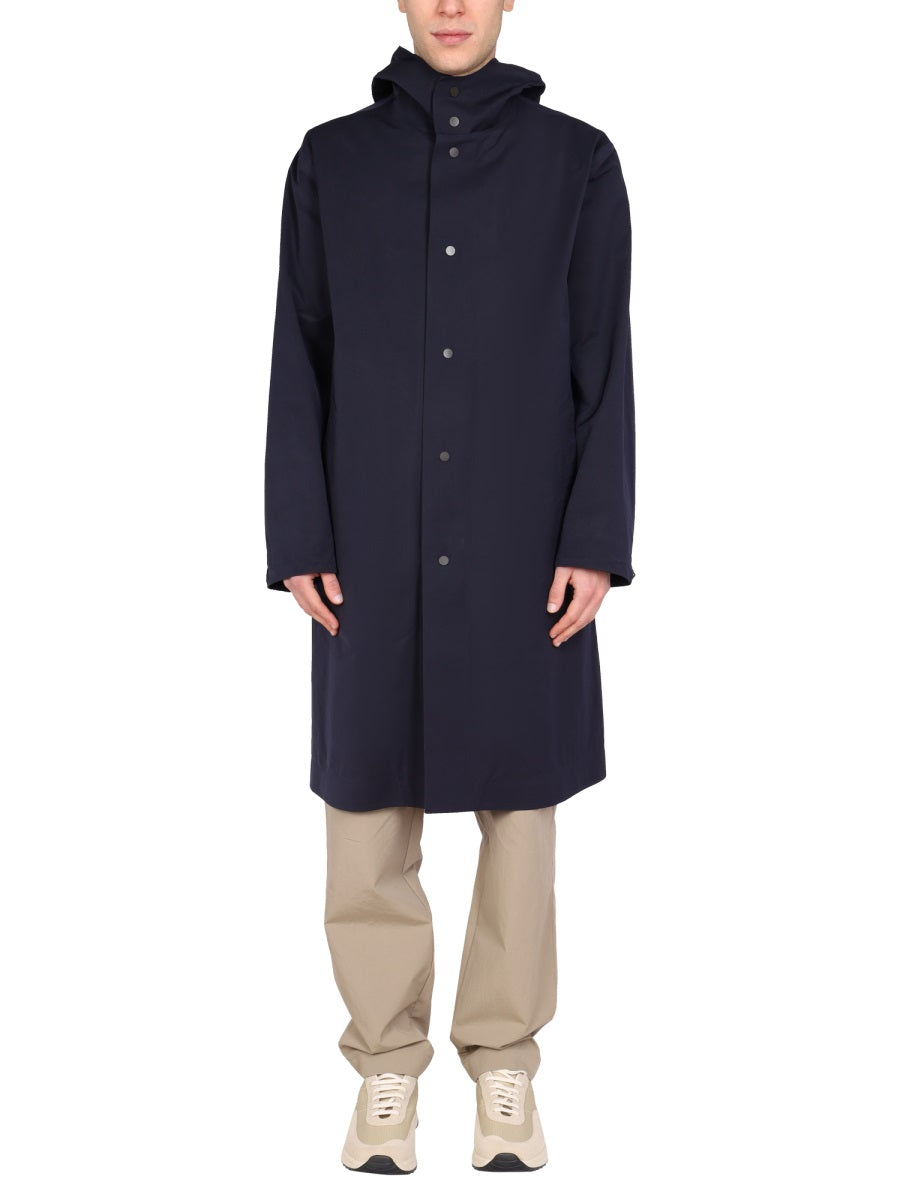 Hooded Trench Coat Blue Cotton & Raincoats