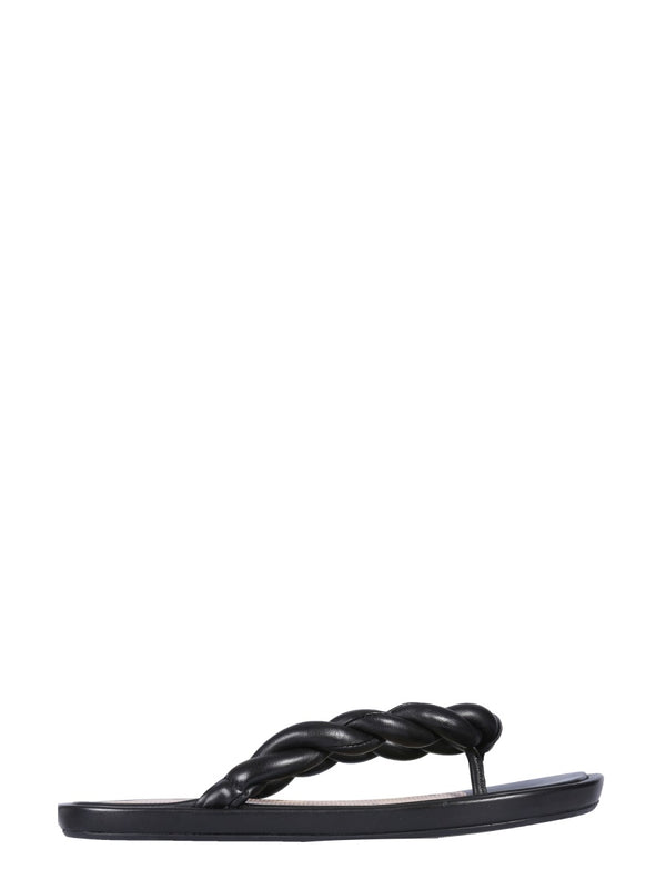 Leather Slide Sandals Black With Rubber Sole