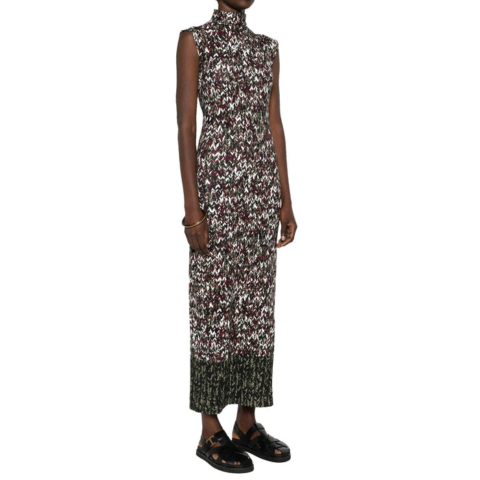 Loewe Knit-Print Long Dress Green Cotton Elastane