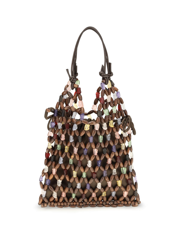 Staud Inner: 100% silk satin; Outer: 100% wood shoulder bag in brown