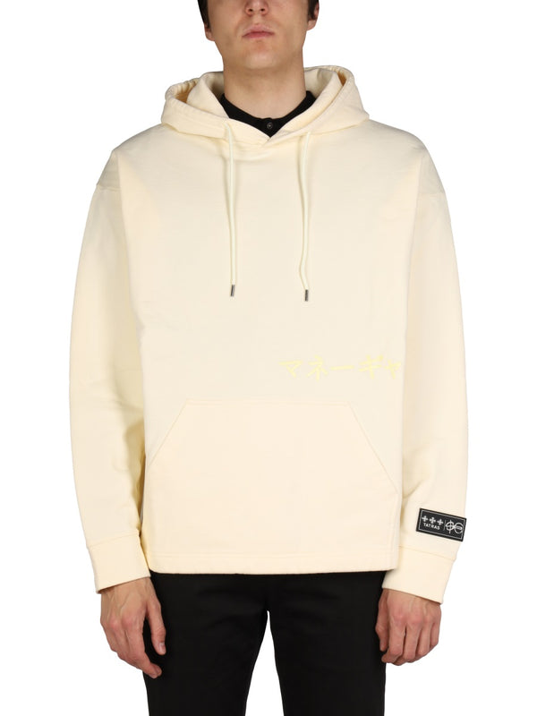 Logo Print Sweatshirt With Drawstring Hood Yellow Cotton Sweatshirts