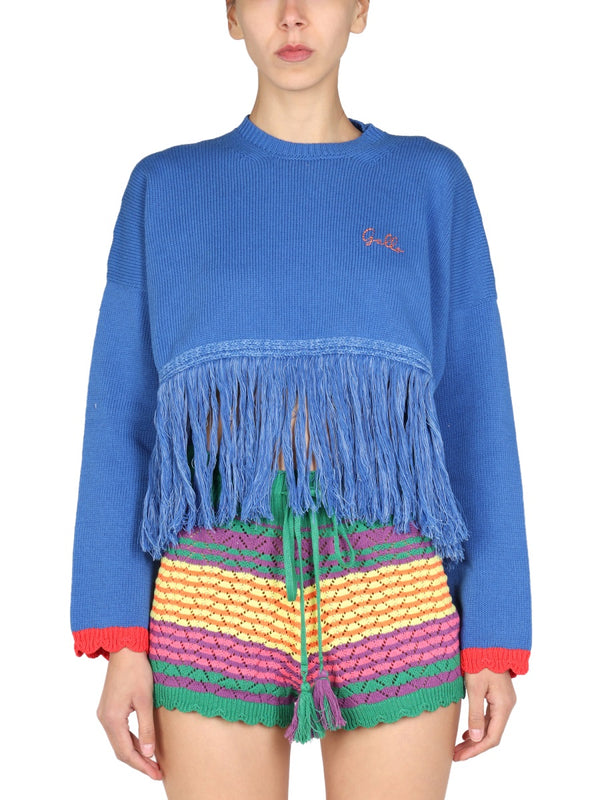 Logo Embroidery Sweater Blue Cotton Acrylic Jumpers