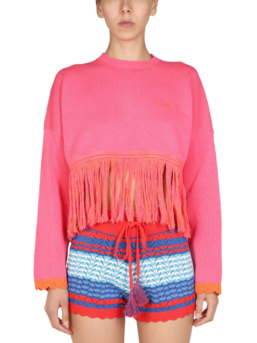 Logo Embroidery Sweater Fuchsia Cotton Acrylic Jumpers