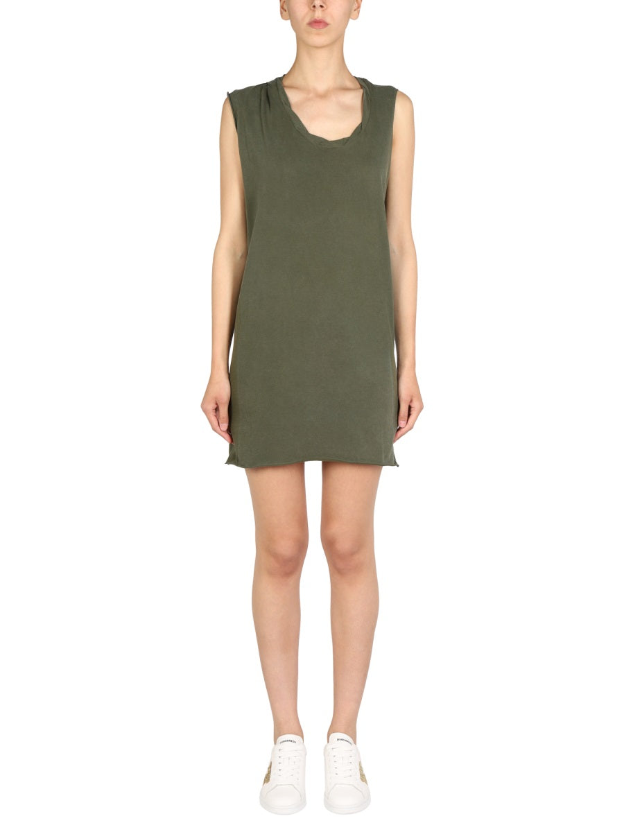 Mini Round Neckline Dress Green Cotton