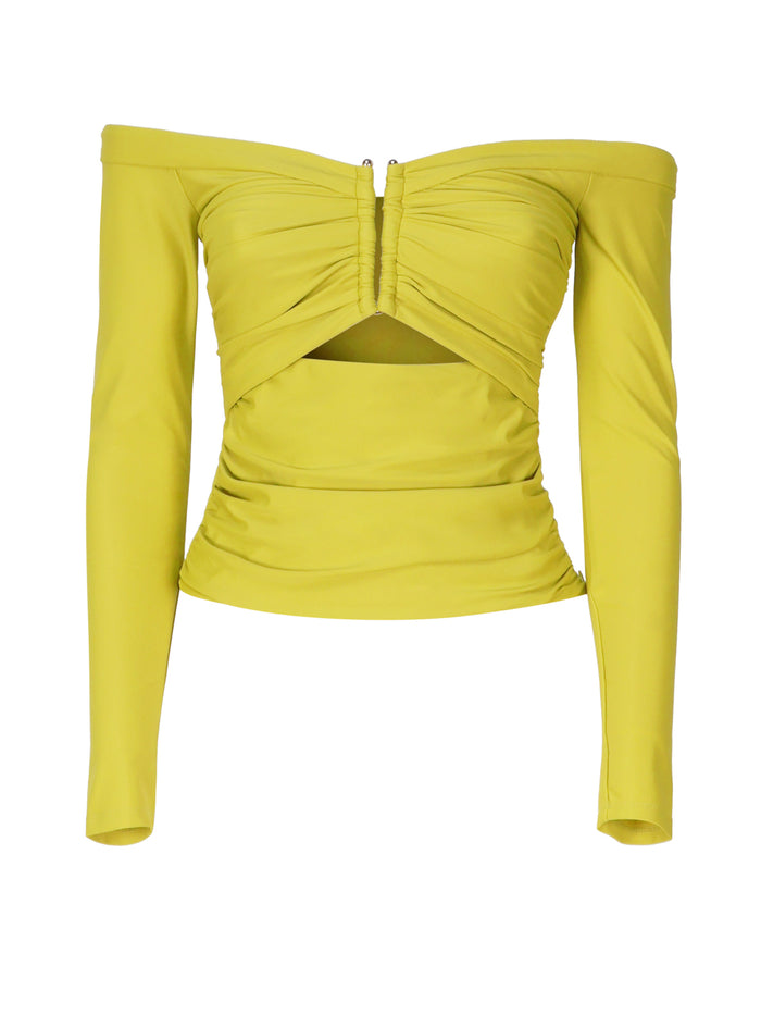 Self-Portrait Top Acid Green Polyamide