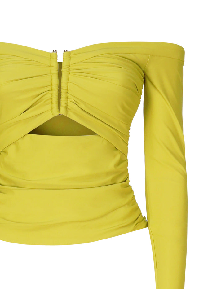 Self-Portrait Top Acid Green Polyamide