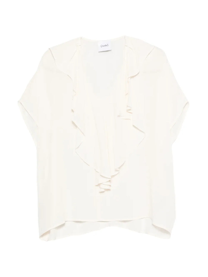 Blouse W Ruffle White Tops