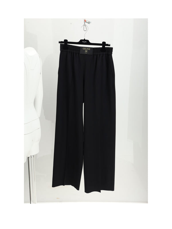 Trousers With Elastic Waist, Black Wool