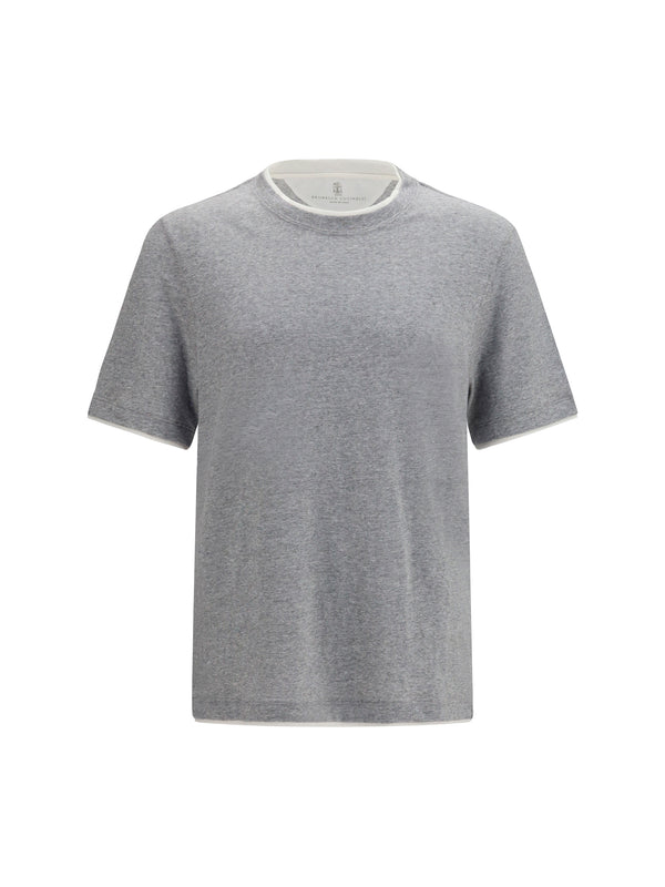 Short-Sleeve Cotton T-Shirt Grigio Medio+off White T-shirts