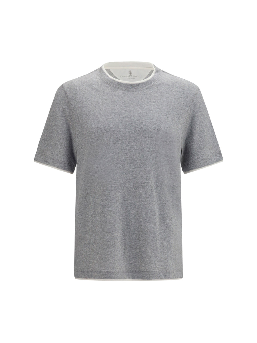 Short-Sleeve Cotton T-Shirt Grigio Medio+off White T-shirts