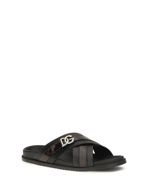Slide Sandals Calf Leather Black-Cacao Black/cacao