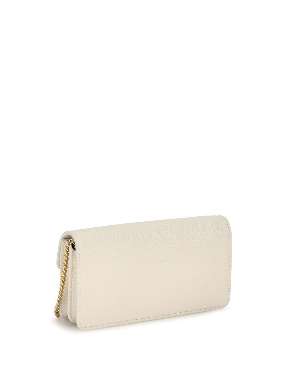 Chain Wallet Vlogo Signature Grainy Calfskin Light Ivory Calf Leather & Purses