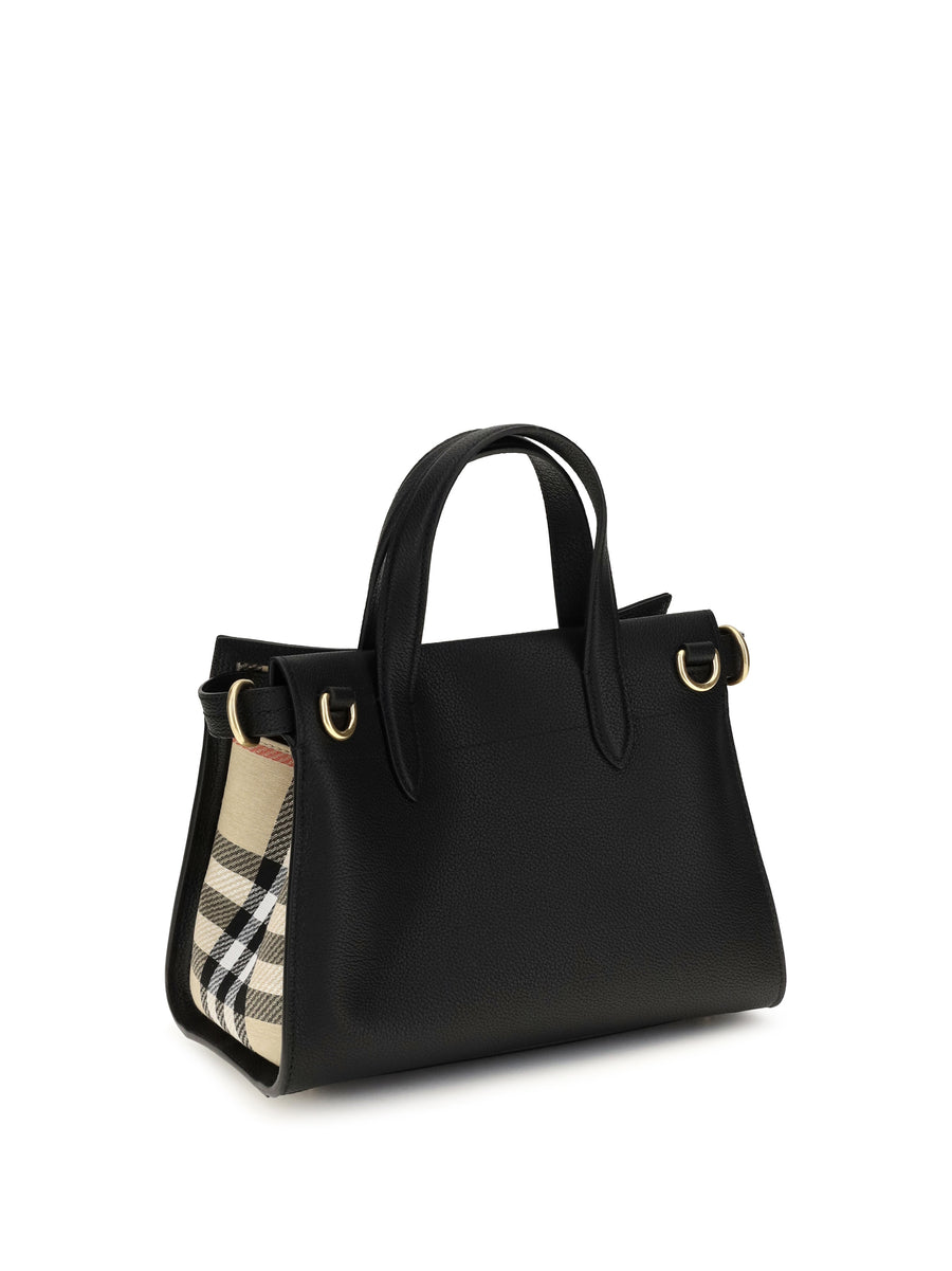Top Handle Bag Cotswolds Check Black Leather Cotton Handbags