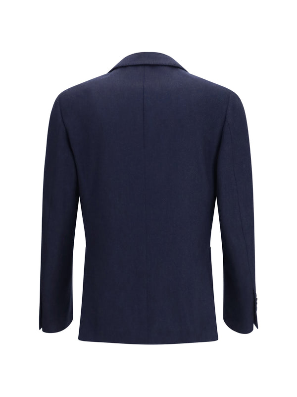 Jacket Single-Breasted Wool And Cashmere Blue Merino (ovis Aries)
