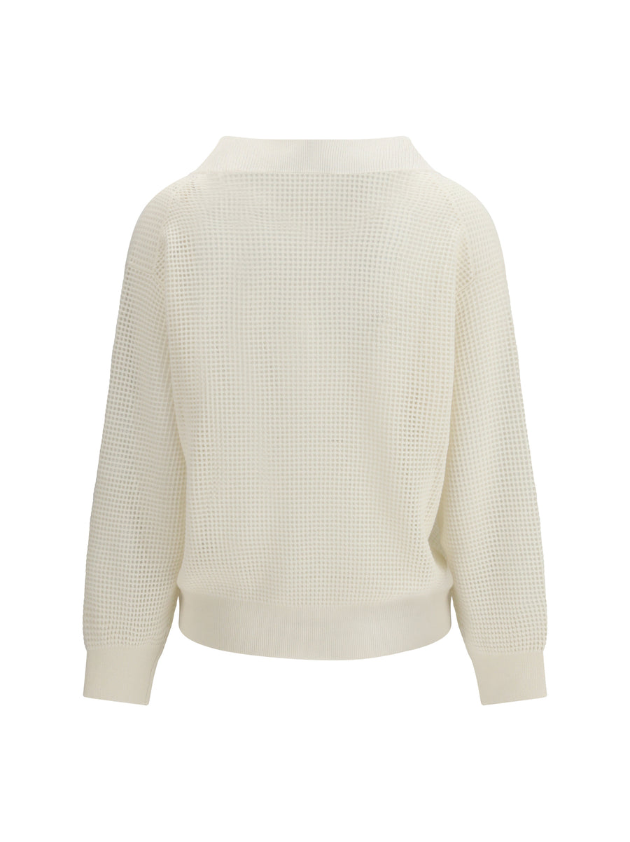 Cashmere Net Sweater Panama-Nebbia Panama/nebbia (capra Hircus)