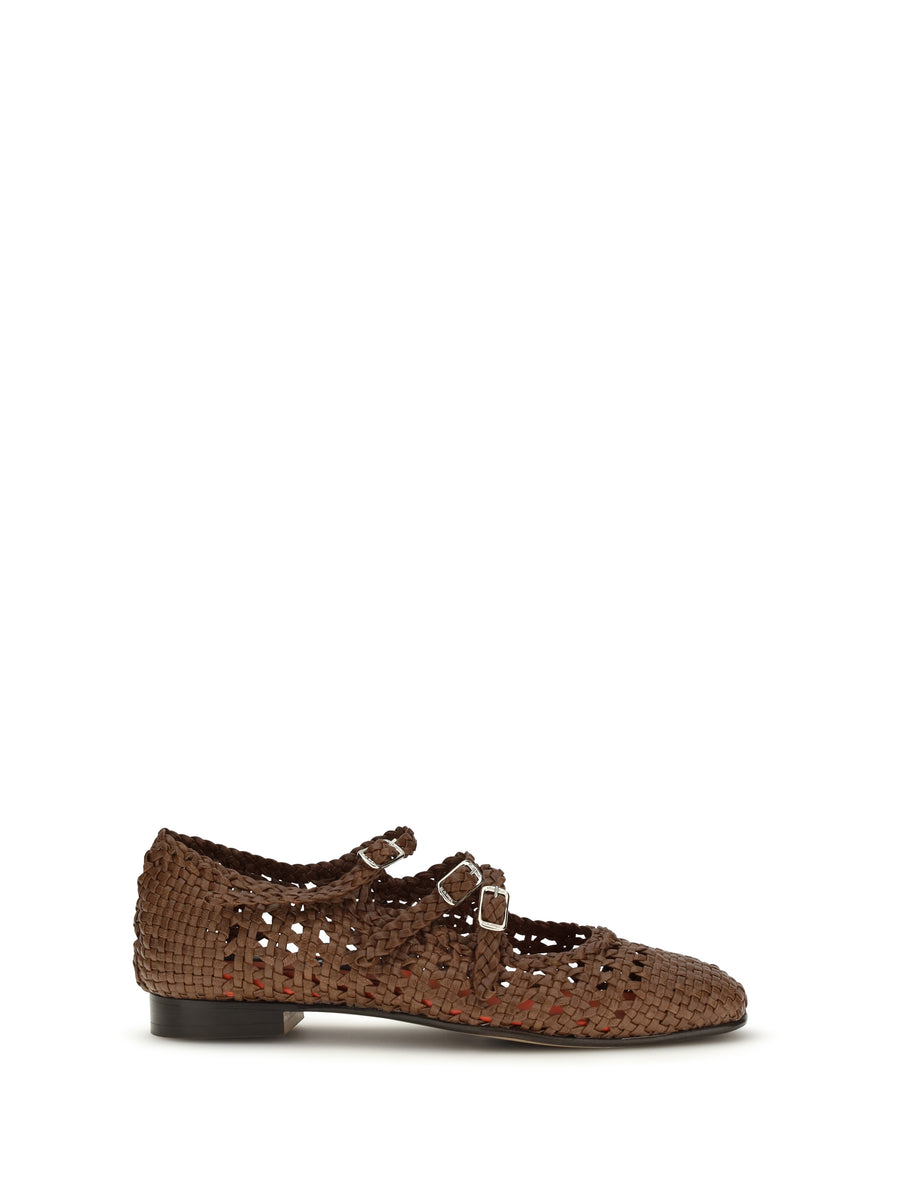 Ballerina Shoes Woven Leather Cognac Calf