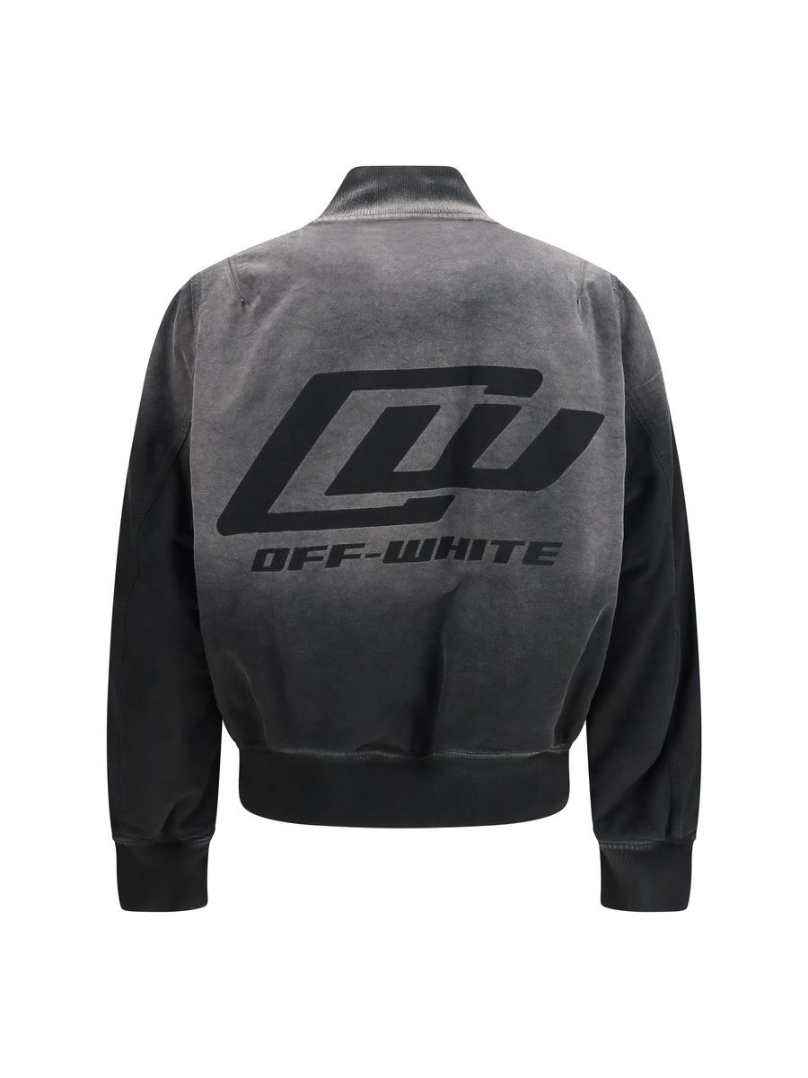 Bomber Jacket Washed Denim Black Cotton