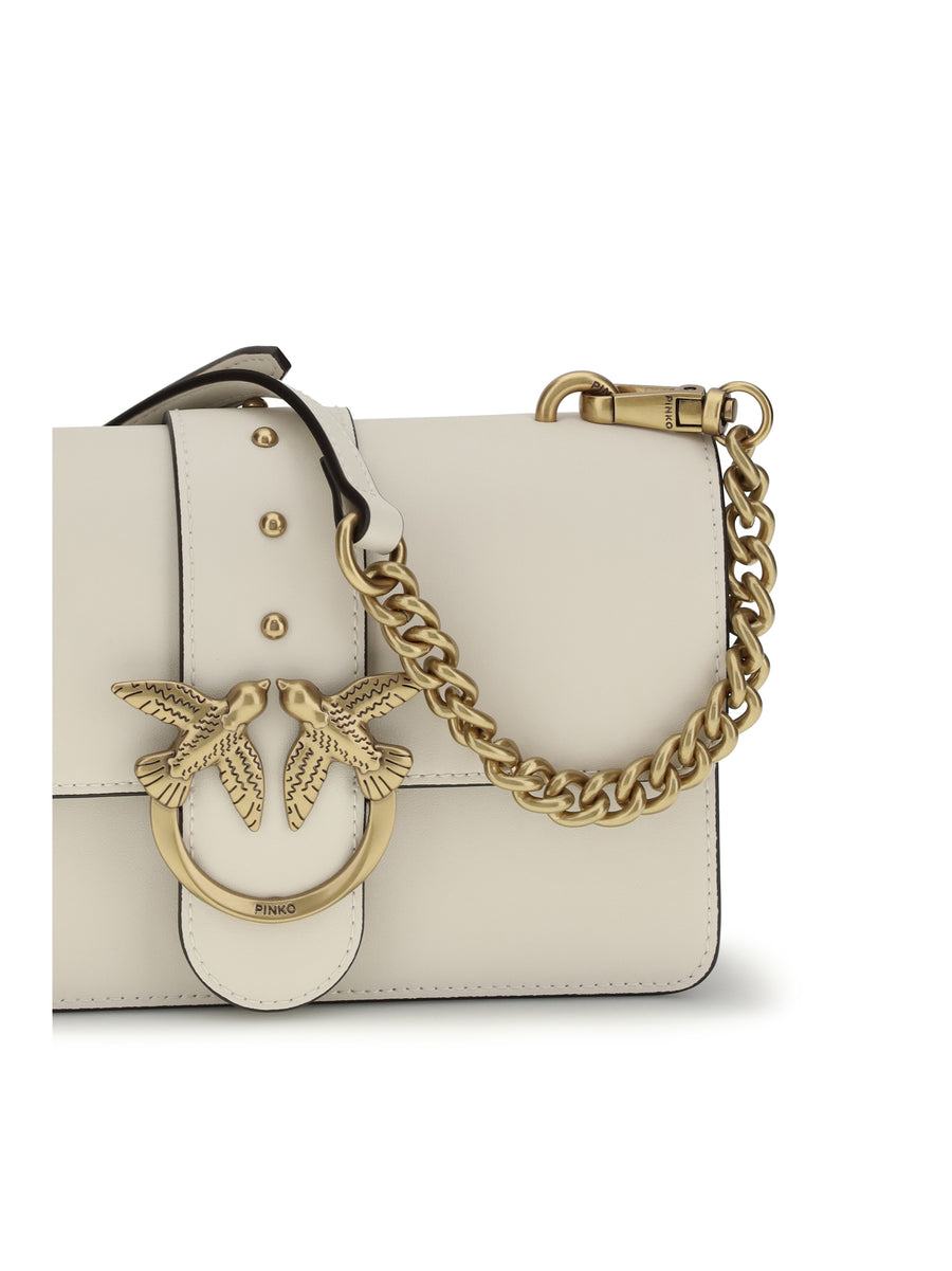 Shoulder Bag Love One White Silk-Antique Gold Silk/antique Calf Leather