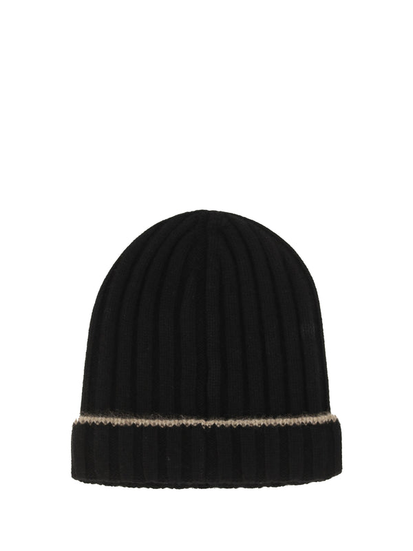 Cashmere Ribbed Beanie Black + Brown (capra Hircus) Hat