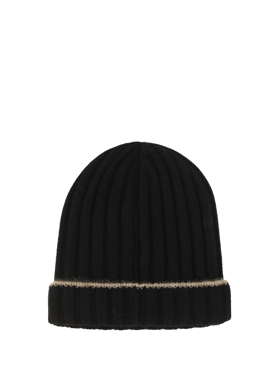Cashmere Ribbed Beanie Black + Brown (capra Hircus) Hat
