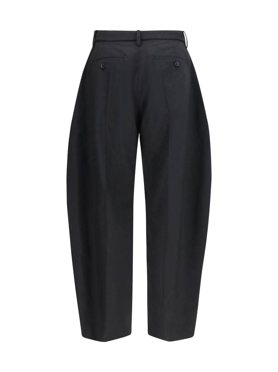 Tailored Wool Pants With Belt Black Polyester Trousers