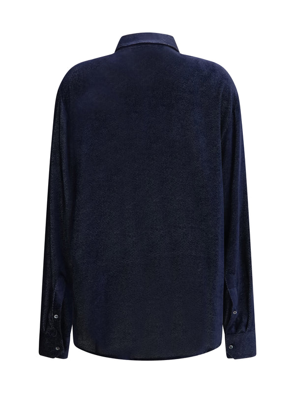 Silk Blend Devoré Velvet Twill Shirt Peacoat