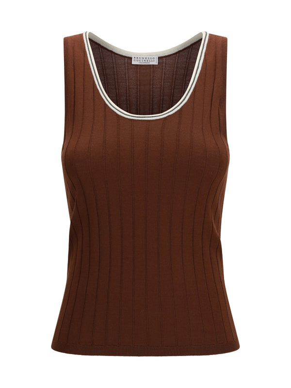 Brunello Cucinelli 90% Wool tank top in brown