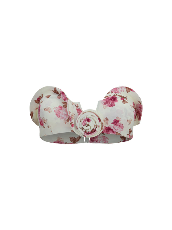 Sculptural Floral-Print Bandeau Swim Top Cream Polyamide; Elastane Swimwear