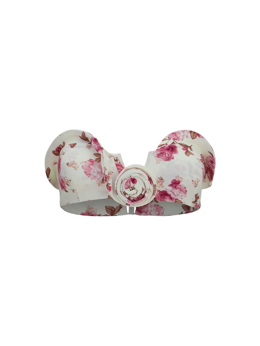 Sculptural Floral-Print Bandeau Swim Top Cream Polyamide; Elastane Swimwear