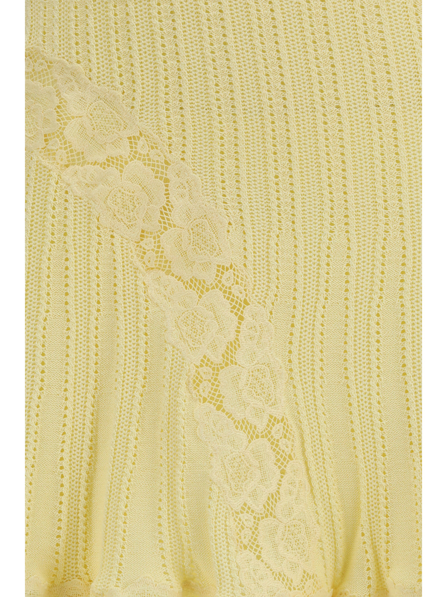 Mini Skirt Pointelle Knit Yellow Viscose