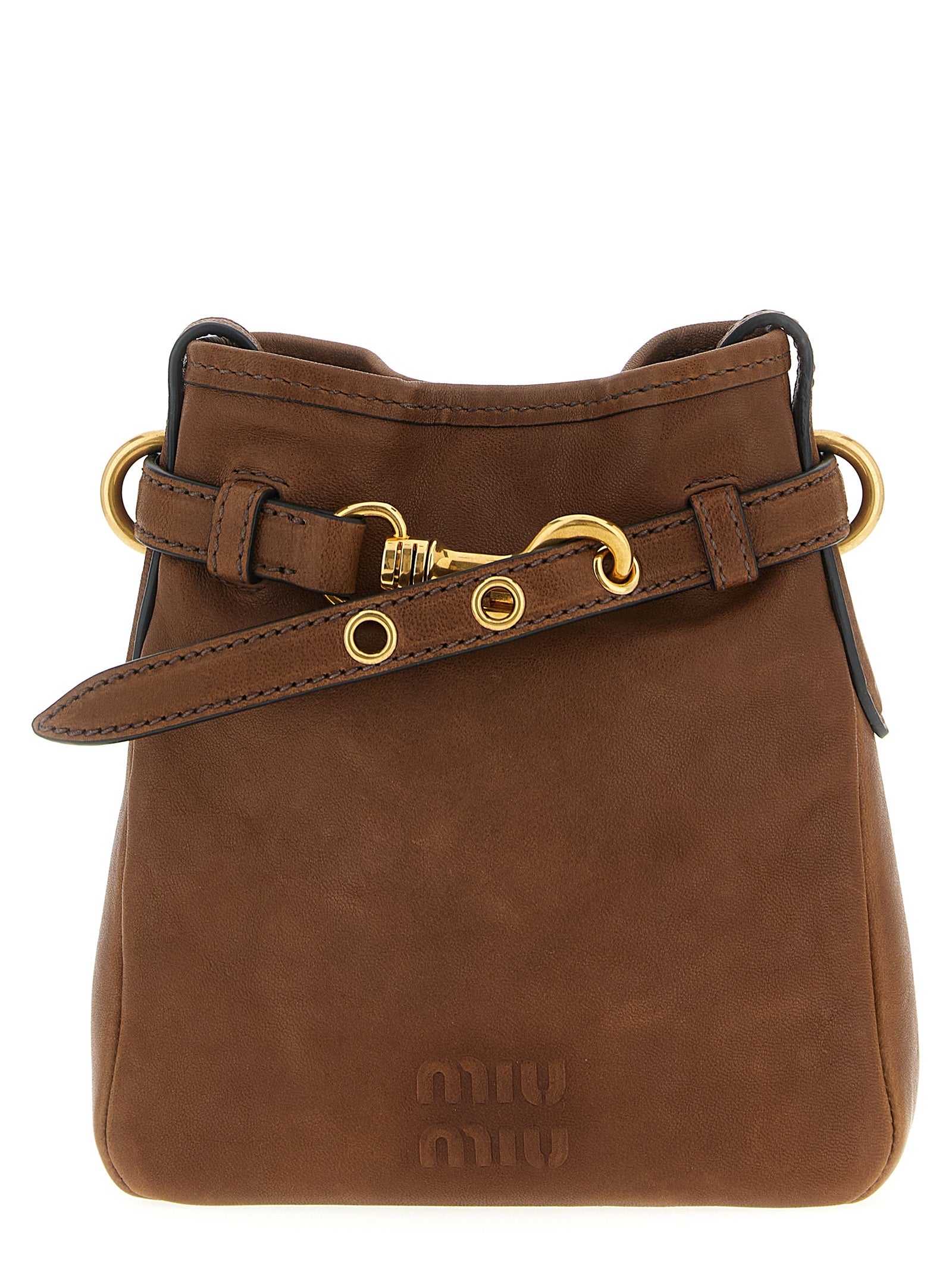 Nappa Leather Shoulder Strap Brown Lamb (ovis Aries) Crossbody Bags
