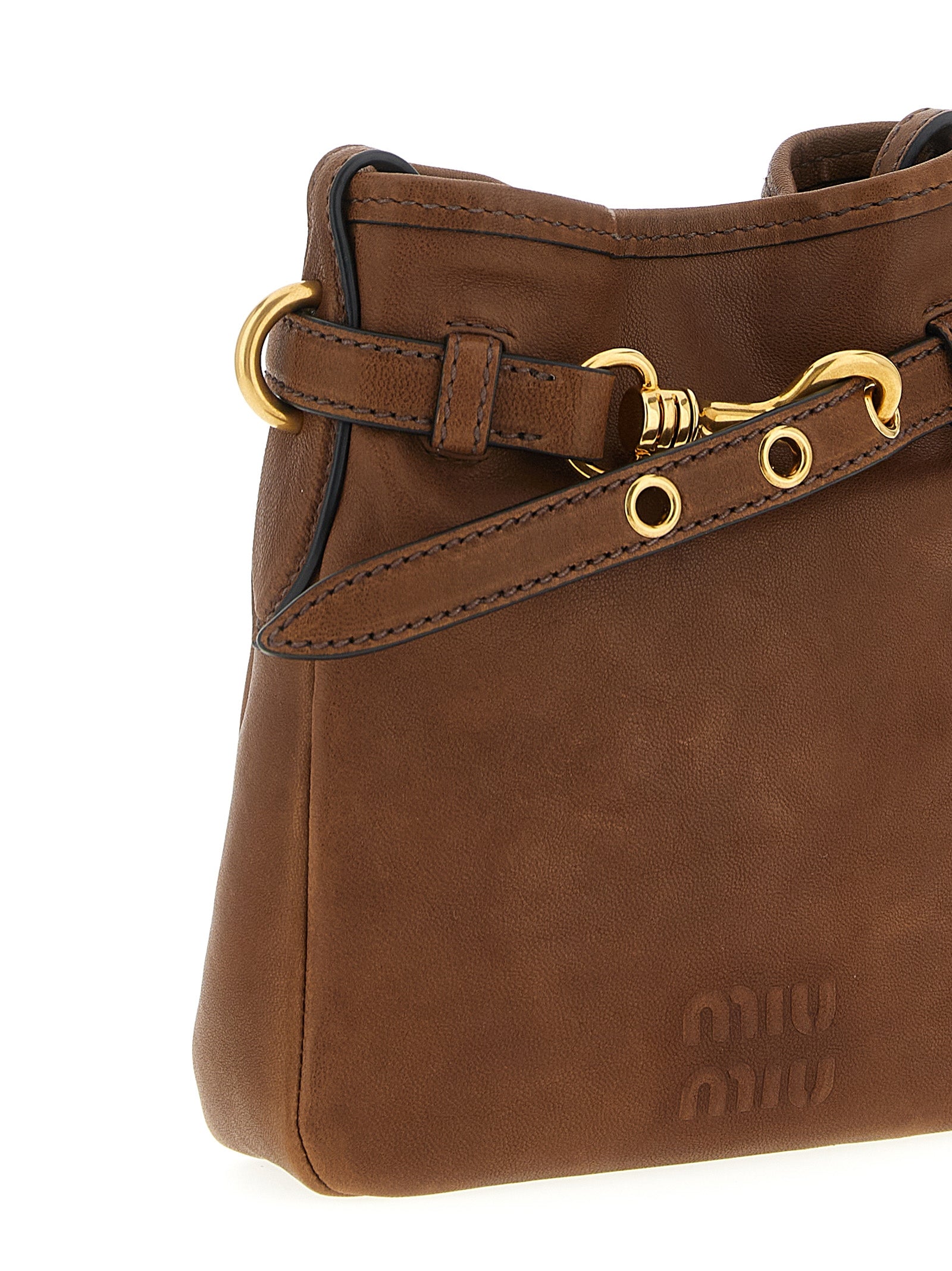 Nappa Leather Shoulder Strap Brown Lamb (ovis Aries) Crossbody Bags