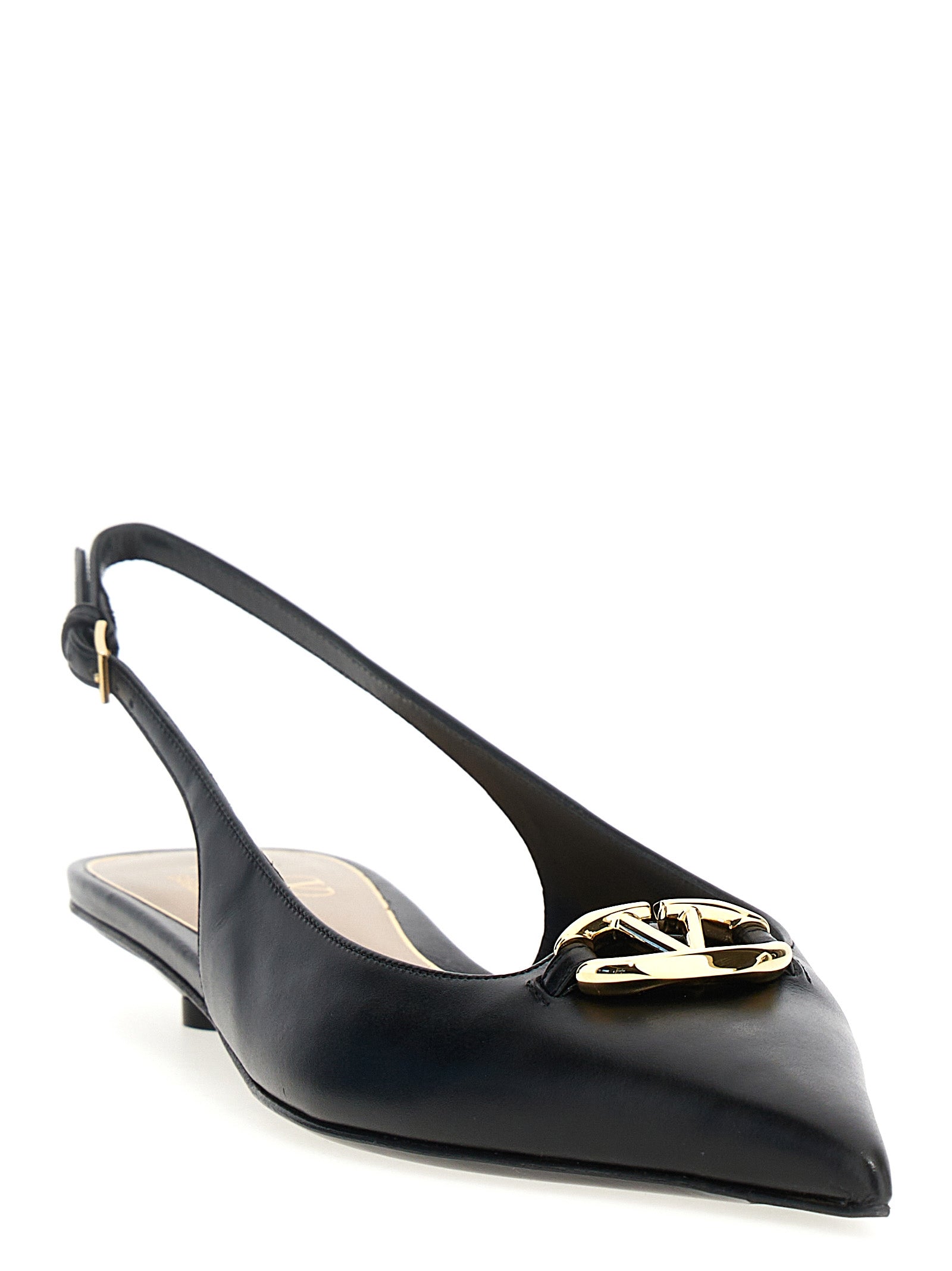Valentino Garavani VLogo slingback Black Calfskin Leather (bos Taurus) Flat Shoes