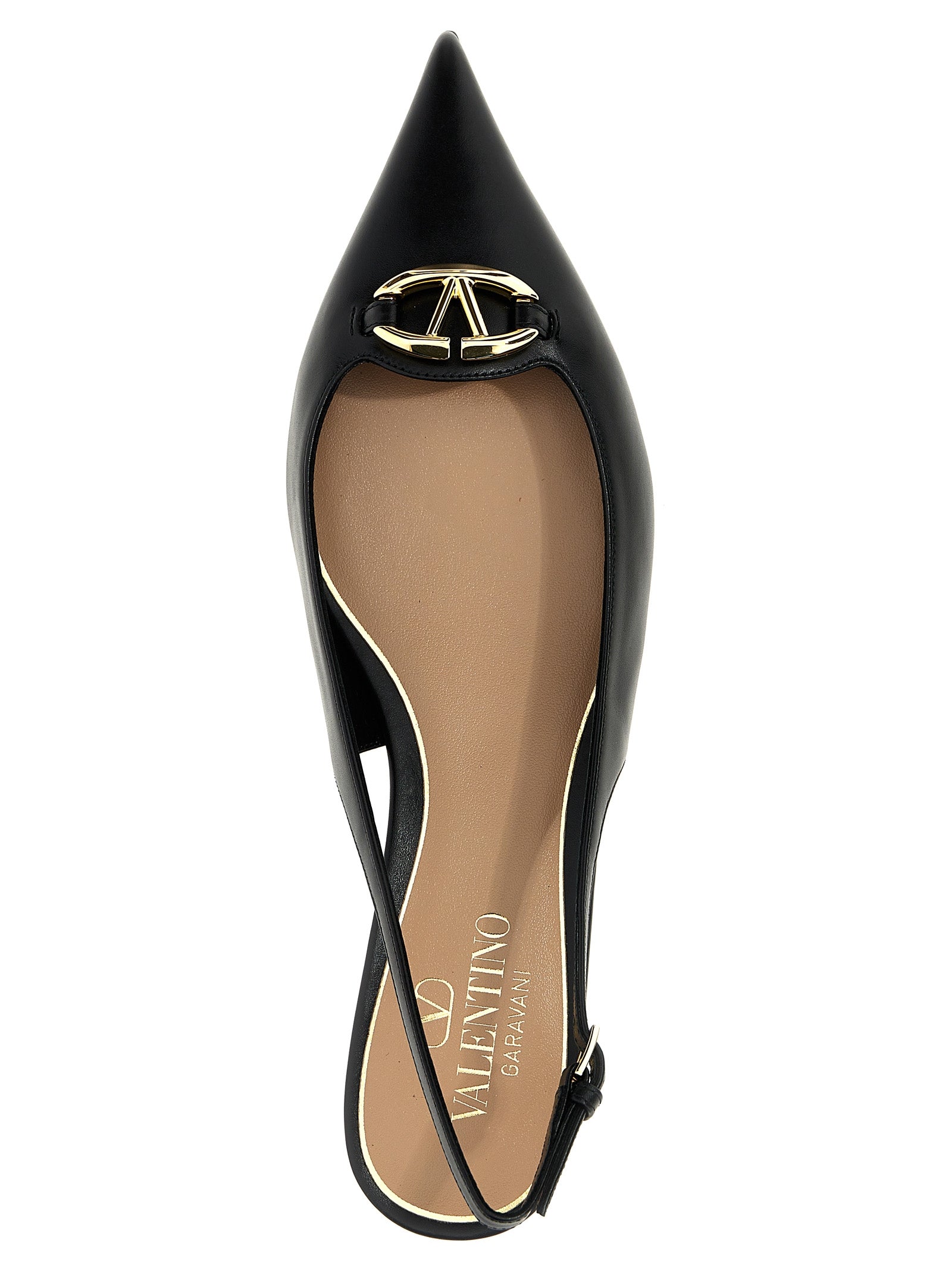 Valentino Garavani VLogo slingback Black Calfskin Leather (bos Taurus) Flat Shoes