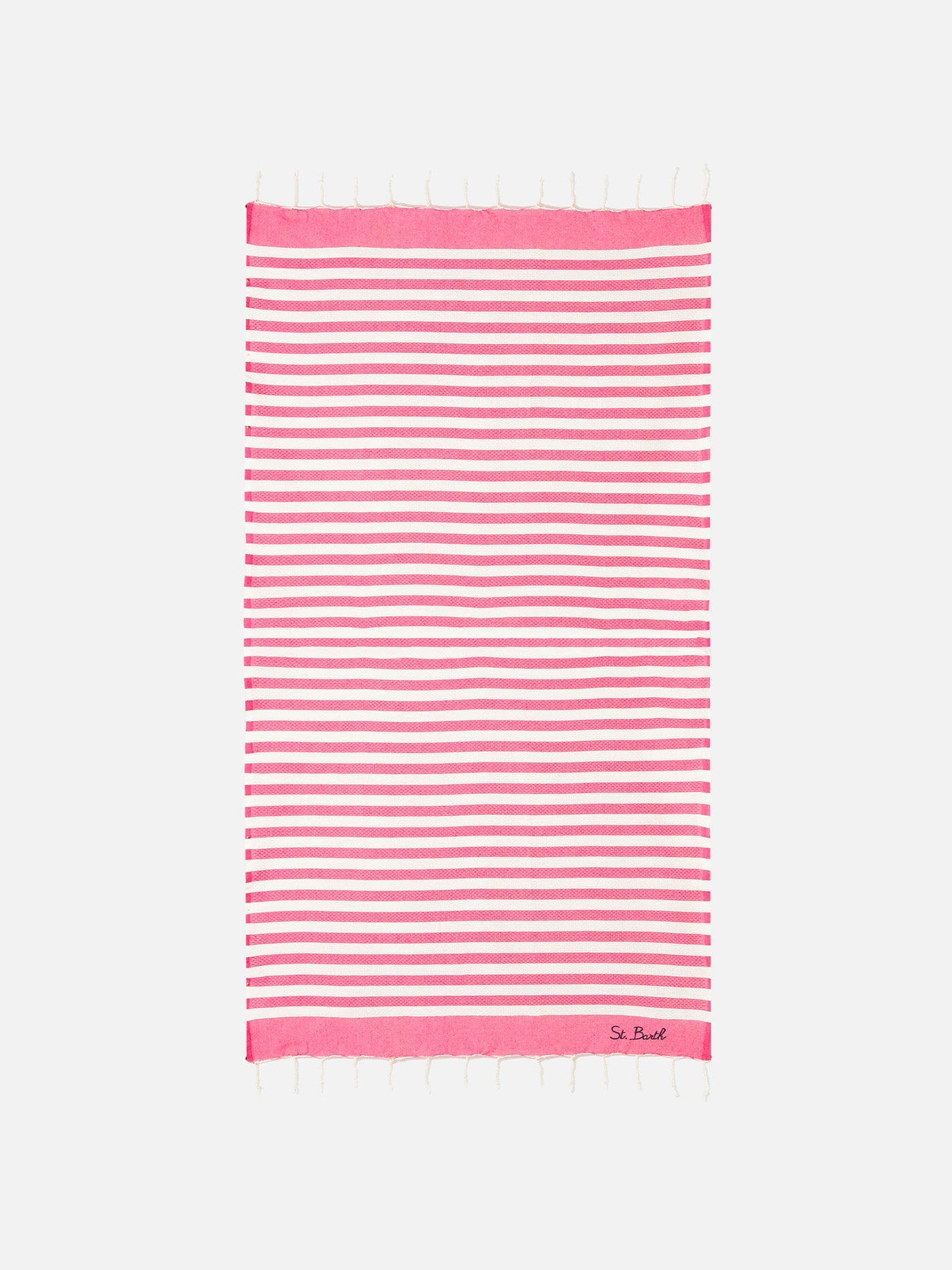 Cotton Beach Towel Fouta With Fuchsia Striped Print Pink