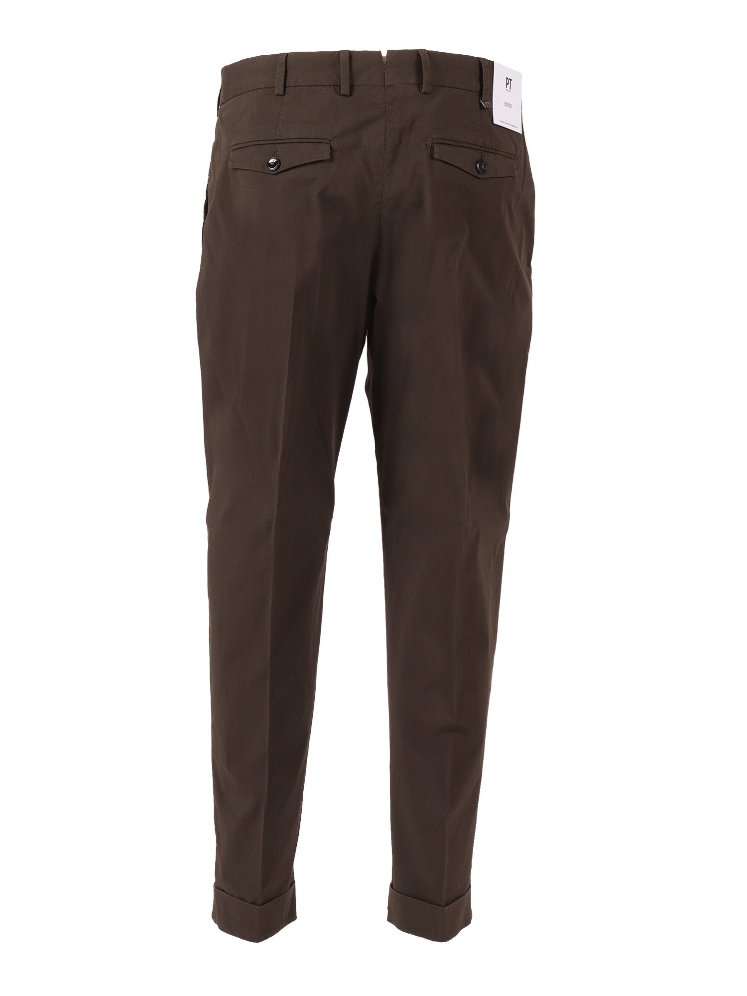 REBEL 1 Pleat, Diagonal Pockets, Flap Back Turn-Up Brown Cotton Elastane Pant