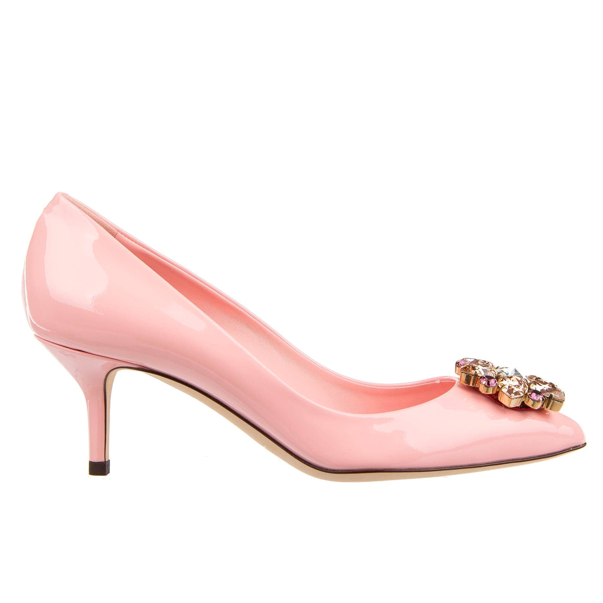 Crystal Embellished Suede Pumps Pink Calf Leather