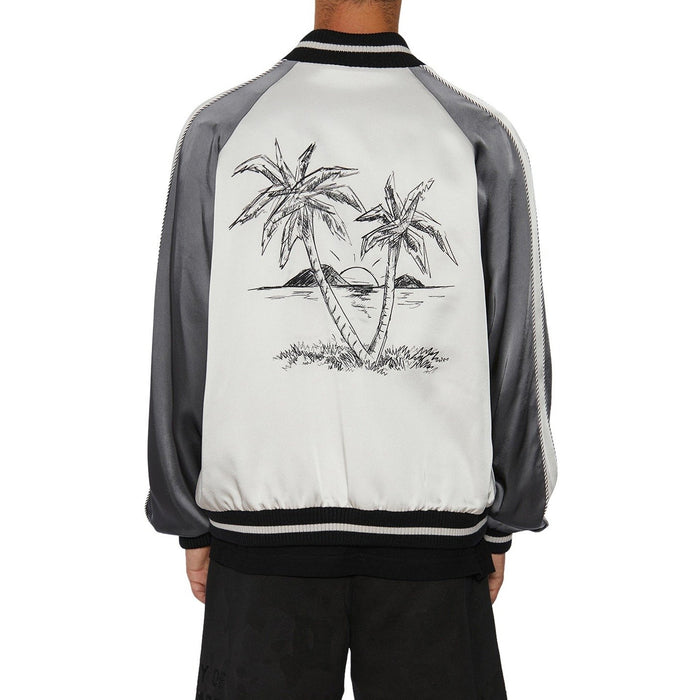 Palms Souvenir Bomber Jacket Gray Acetate Viscose