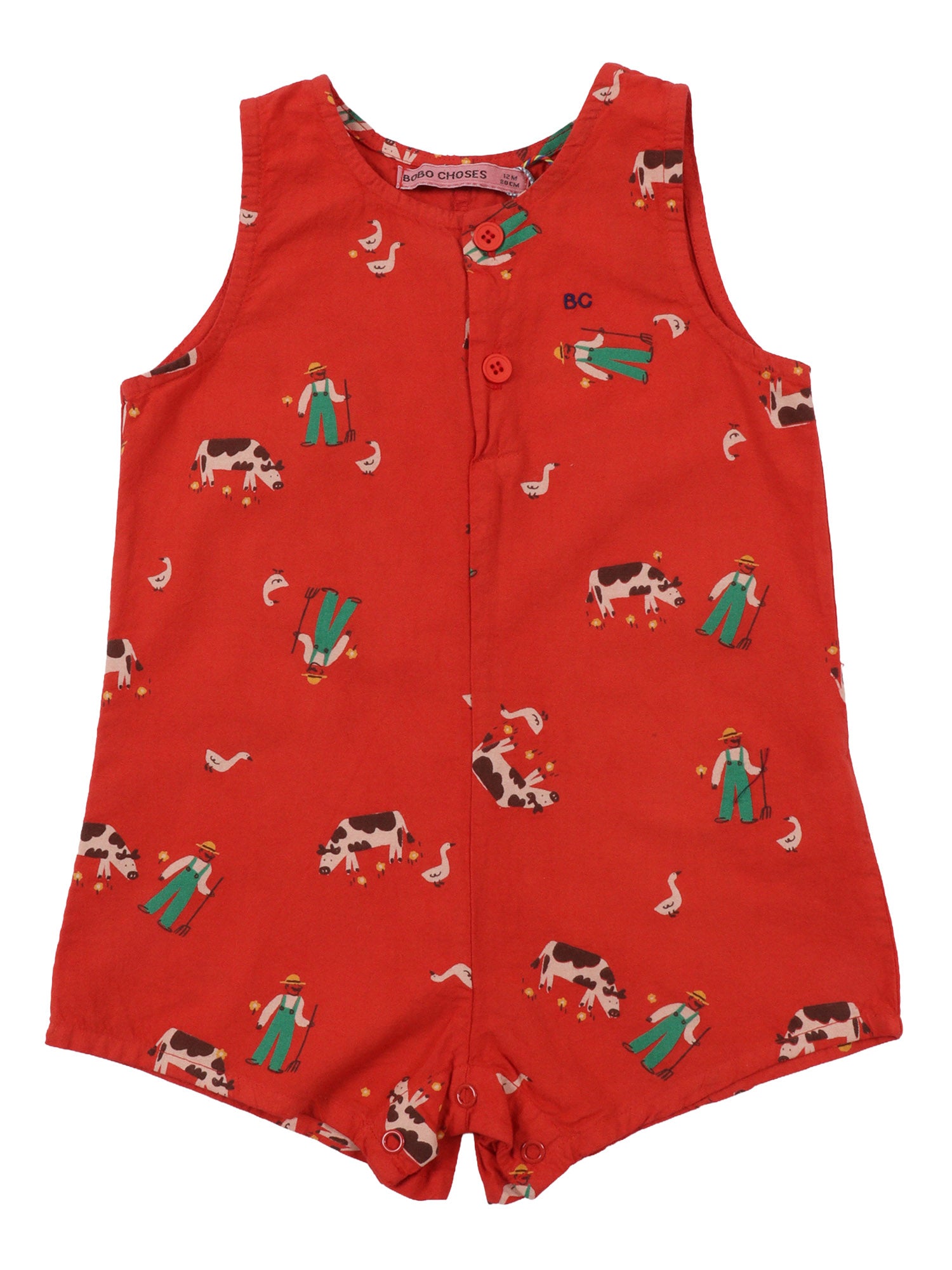 Farm Adventure all over playsuit Red Organic Cotton Vest
