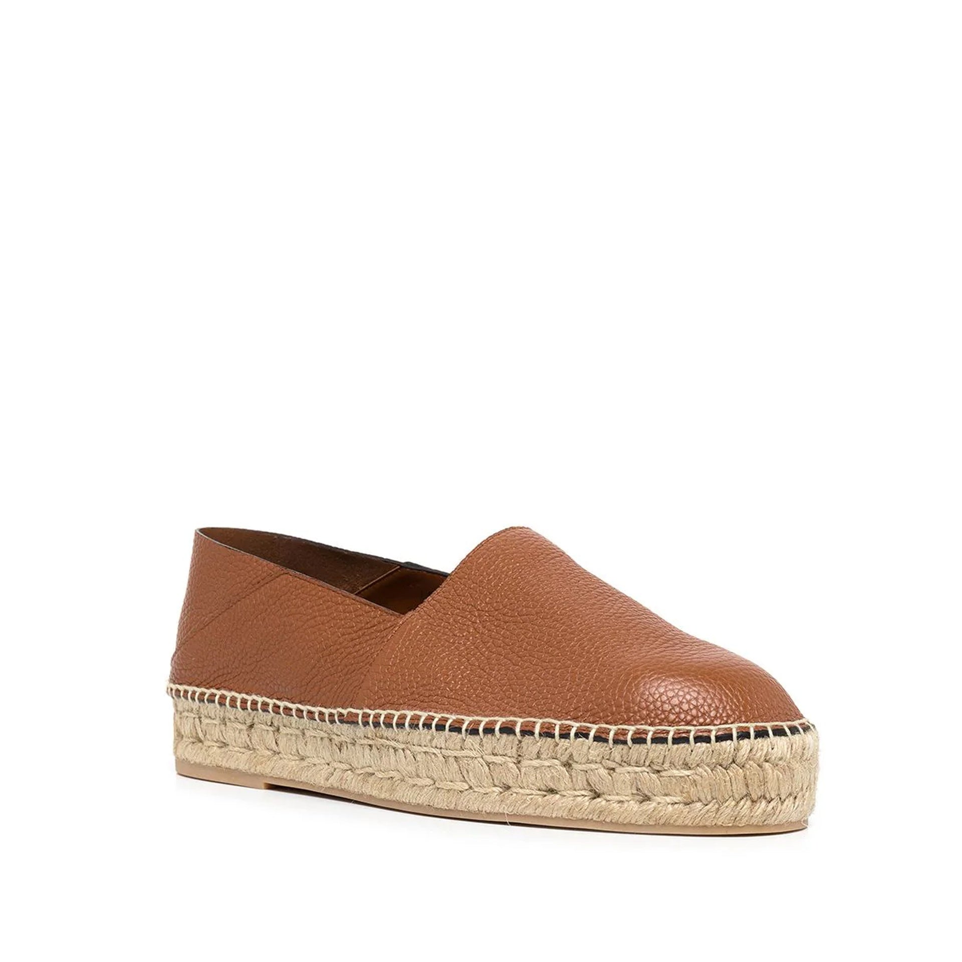 Garavani Logo-Plaque Leather Espadrilles Brown Calf