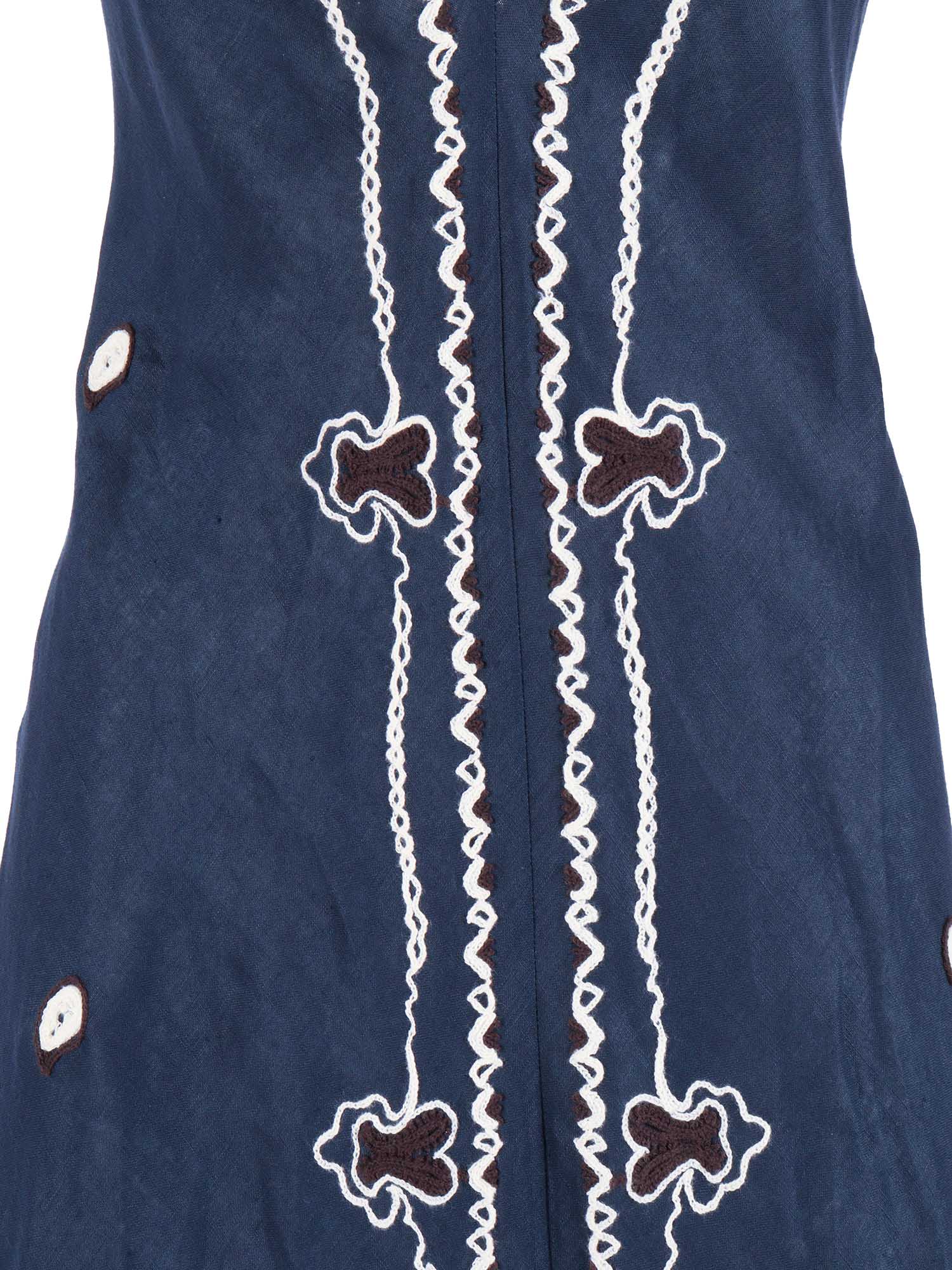 EMBROIDERED DRESS Blue Linen Midi