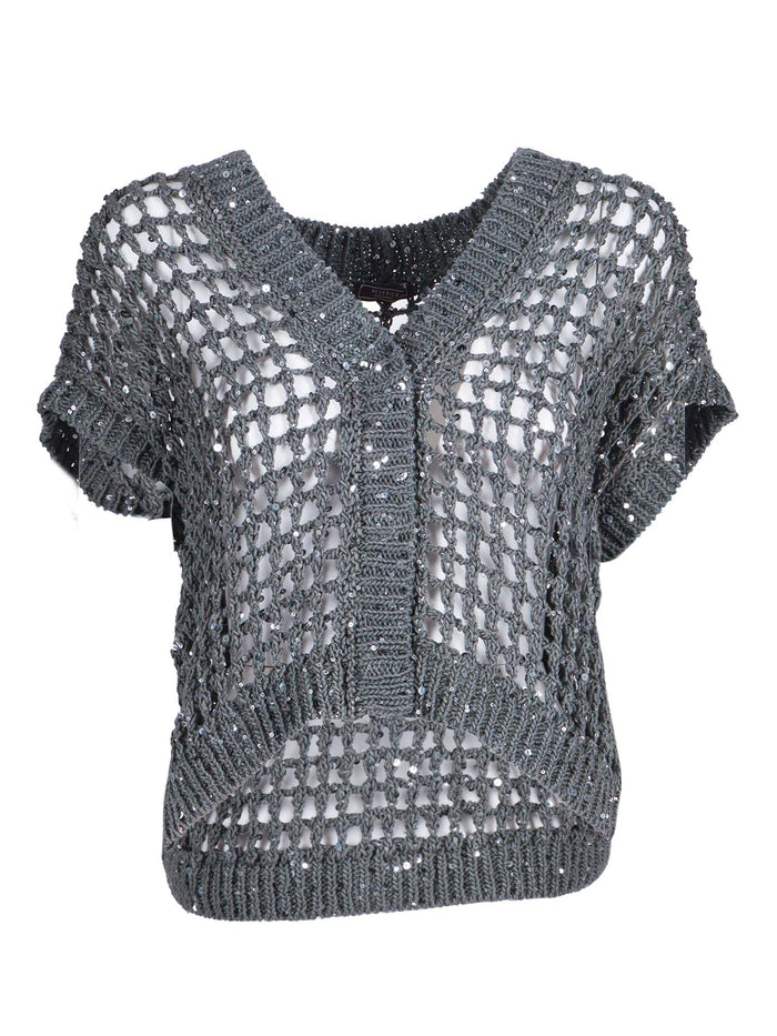 Knitted Sweater Green Cotton Crewneck