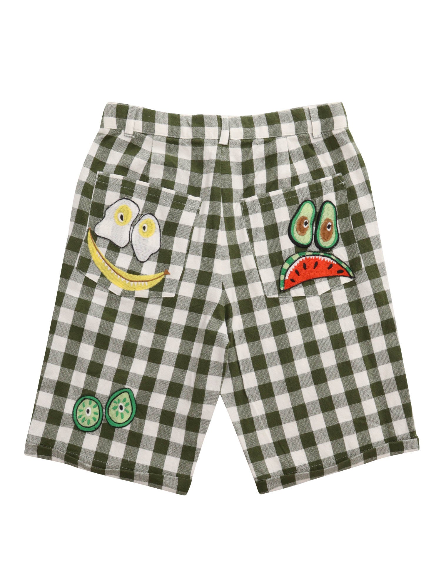 Checked shorts with prints Green Cotton
