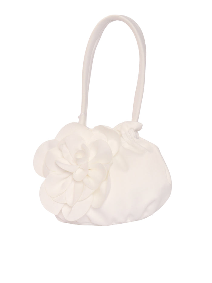 Small satin bag with flower White Handbag