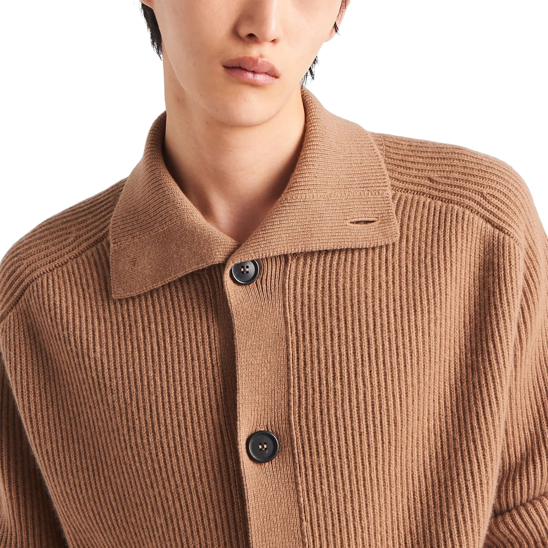 Ribbed Knit Cashmere Cardigan Brown