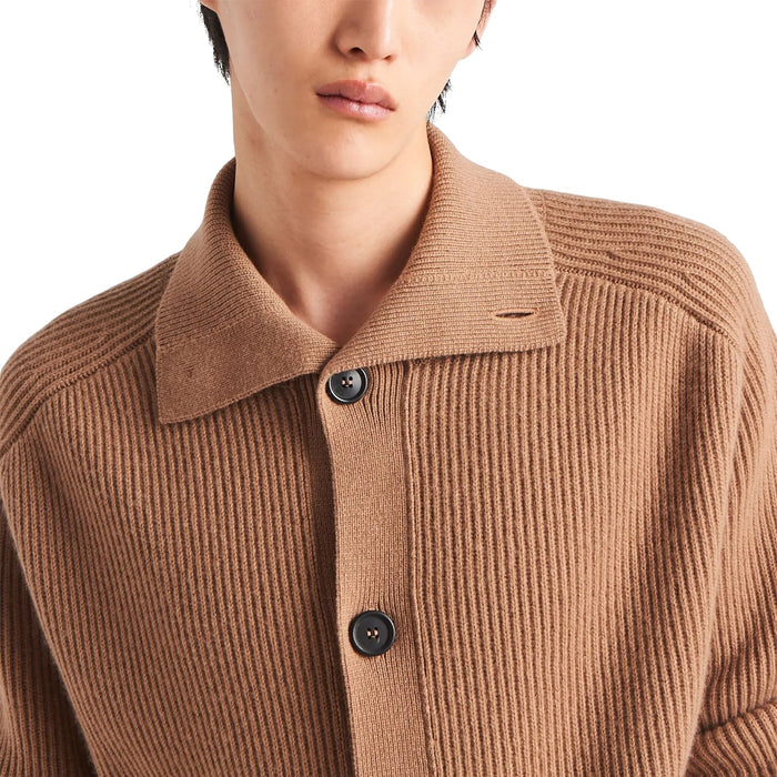 Ribbed Knit Cashmere Cardigan Brown
