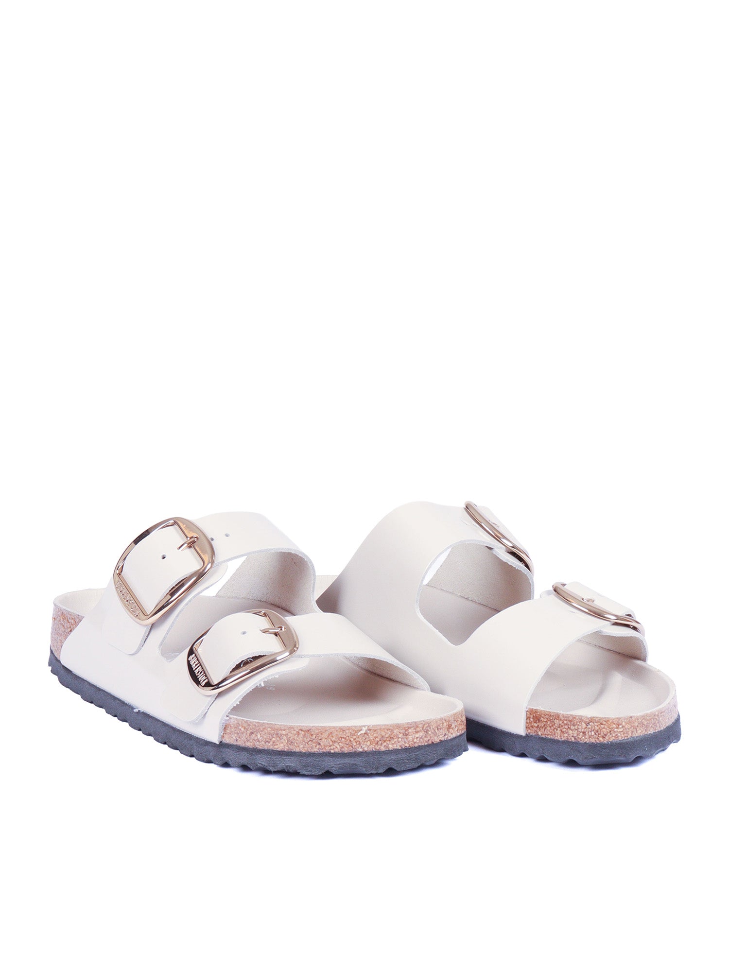 Arizona Big Buckle Hex Shine Oyster, Natural Lea Panna Leather Sole In Eva Sandal