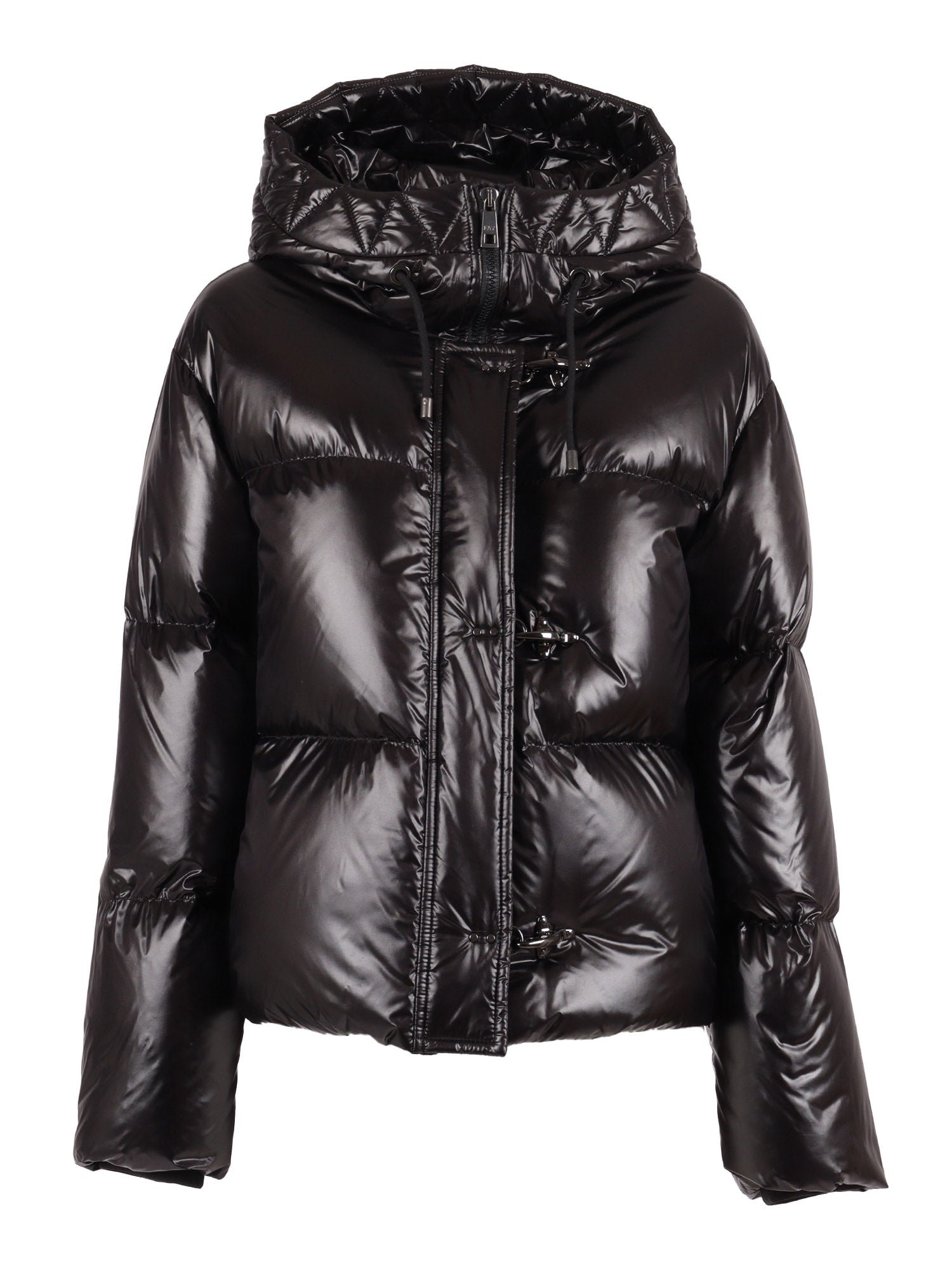 3 Hooks + Hood Down Jacket Black Short Puffer