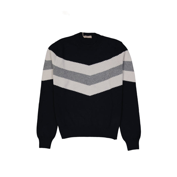 Herno Zigzag-Stripe Sweater Blue Wool
